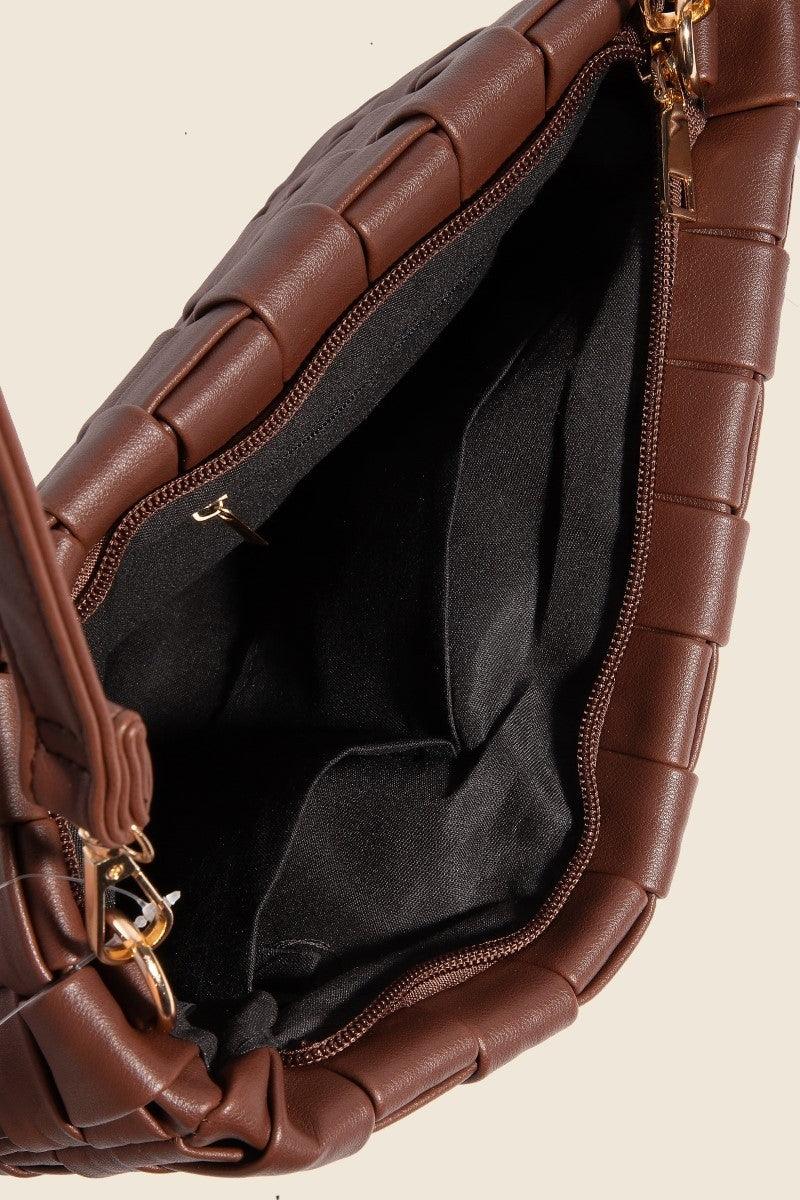 Fame Faux Leather Basket Weave Crossbody Bag