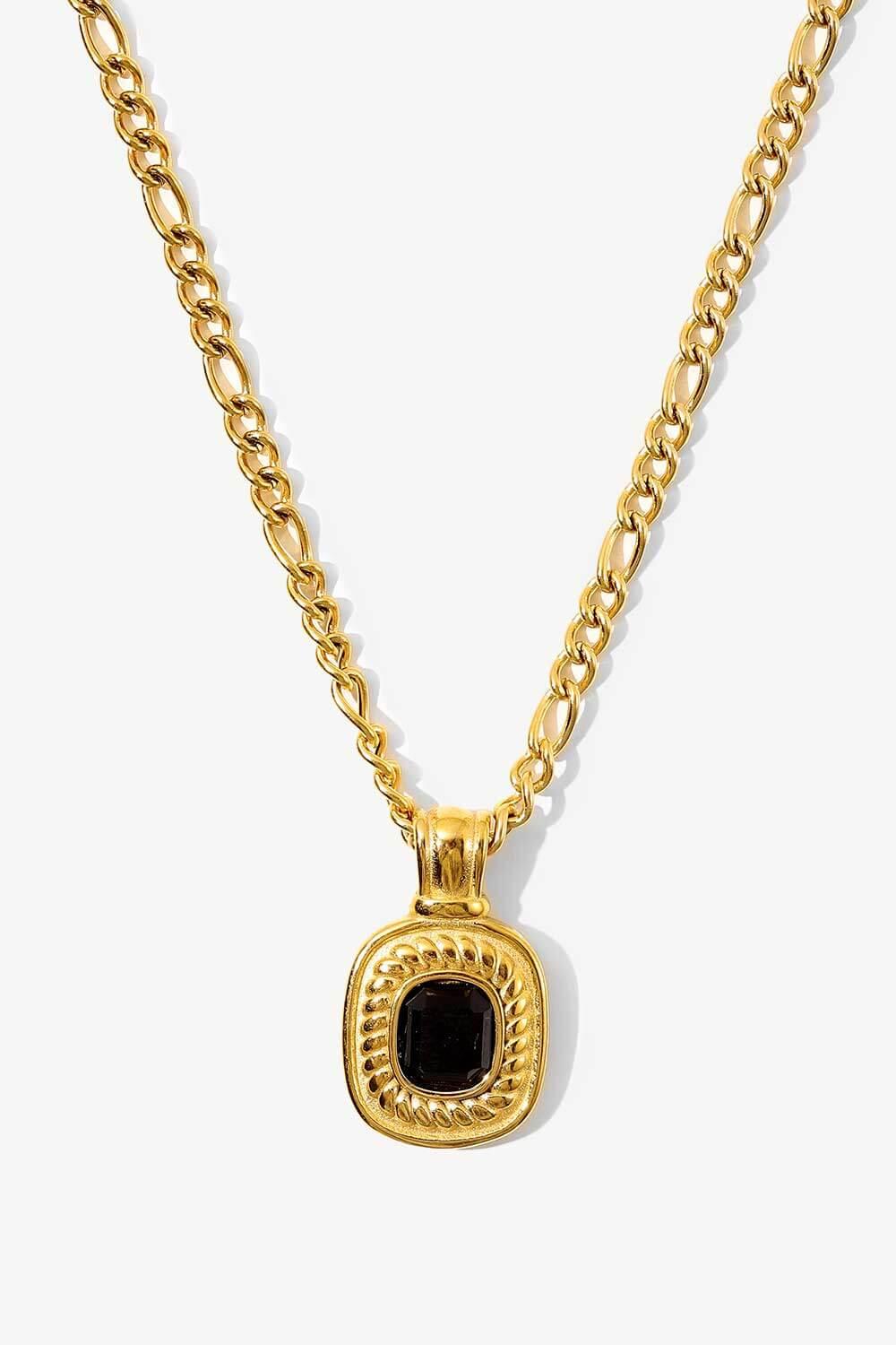 18K Gold Plated Inlaid Rhinestone Pendant Necklace Black One Size
