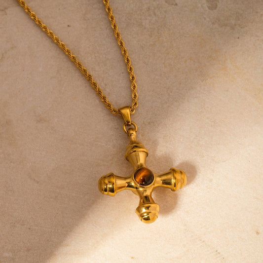 Gold-Plated Stainless Steel Cross Shape Pendant Necklace Style A One Size
