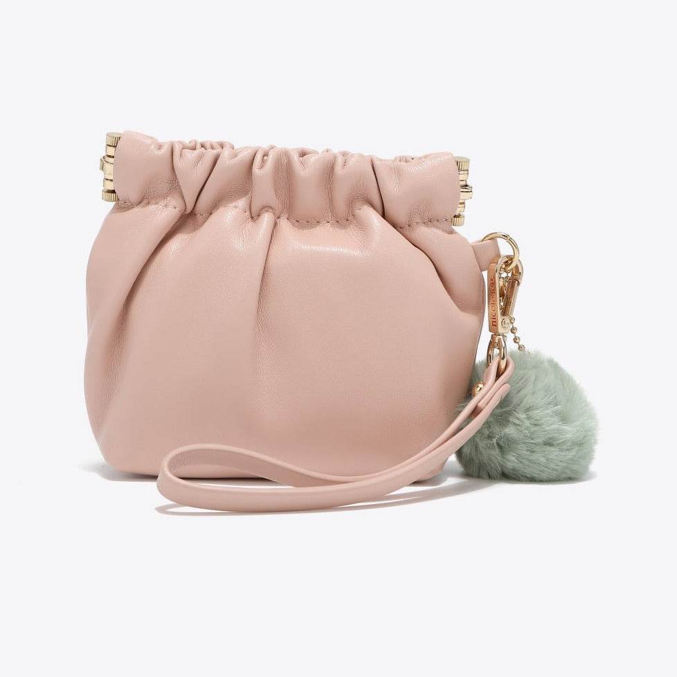 Faux Leather Women Pouch with Pompom Keychain - Nicole Lee USA