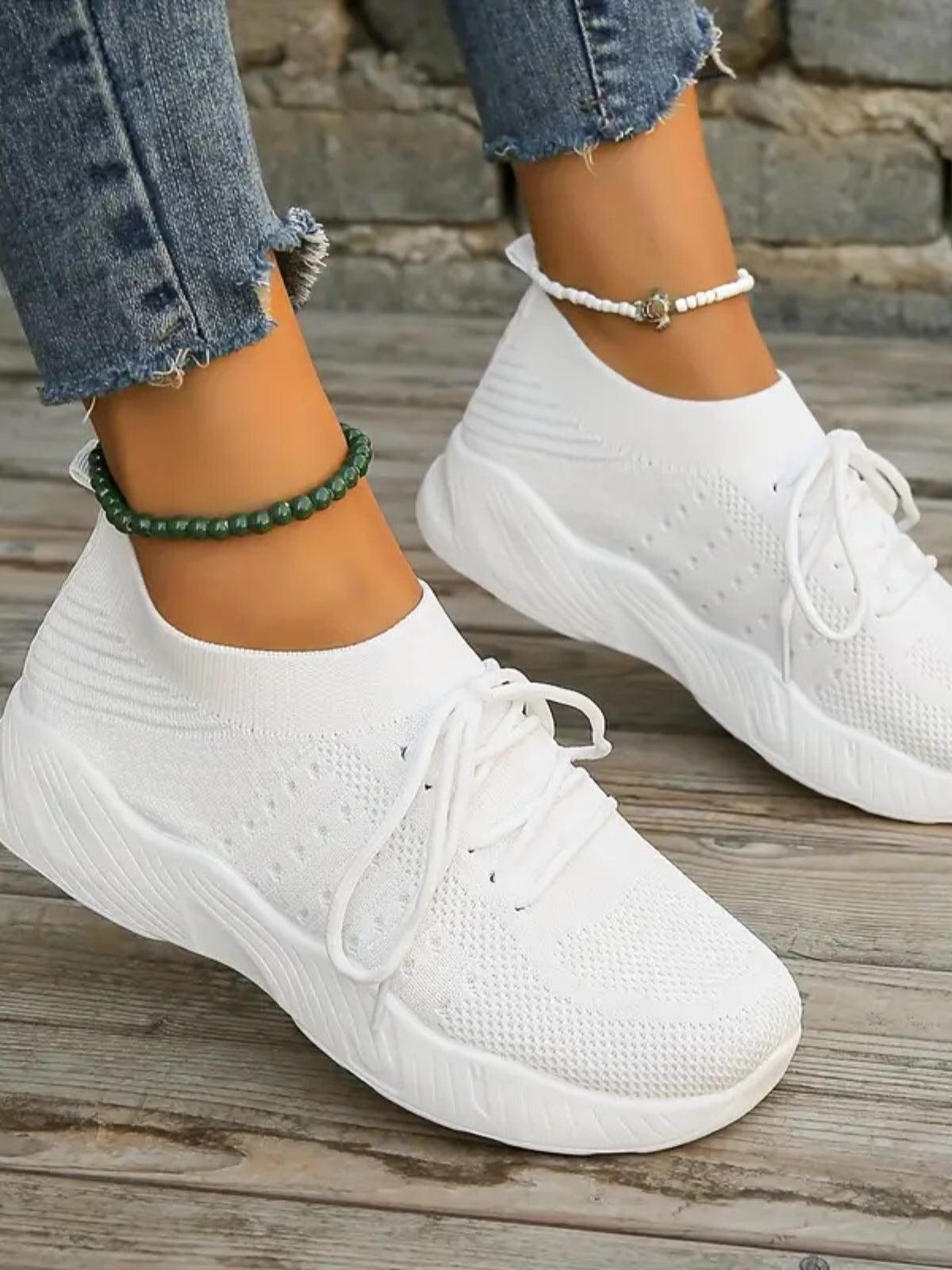 Mesh Round Toe Flat Athletic White