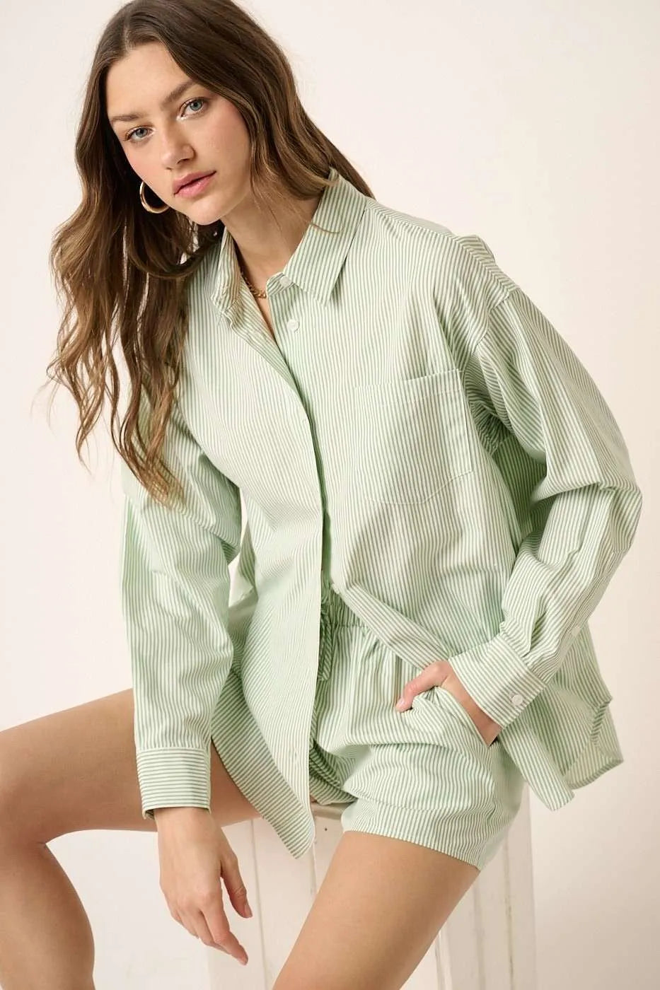 Mittoshop Striped Shirt and Shorts Set SAGE