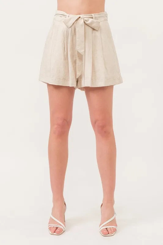And The Why Linen Blend Flowy Shorts OATMEAL