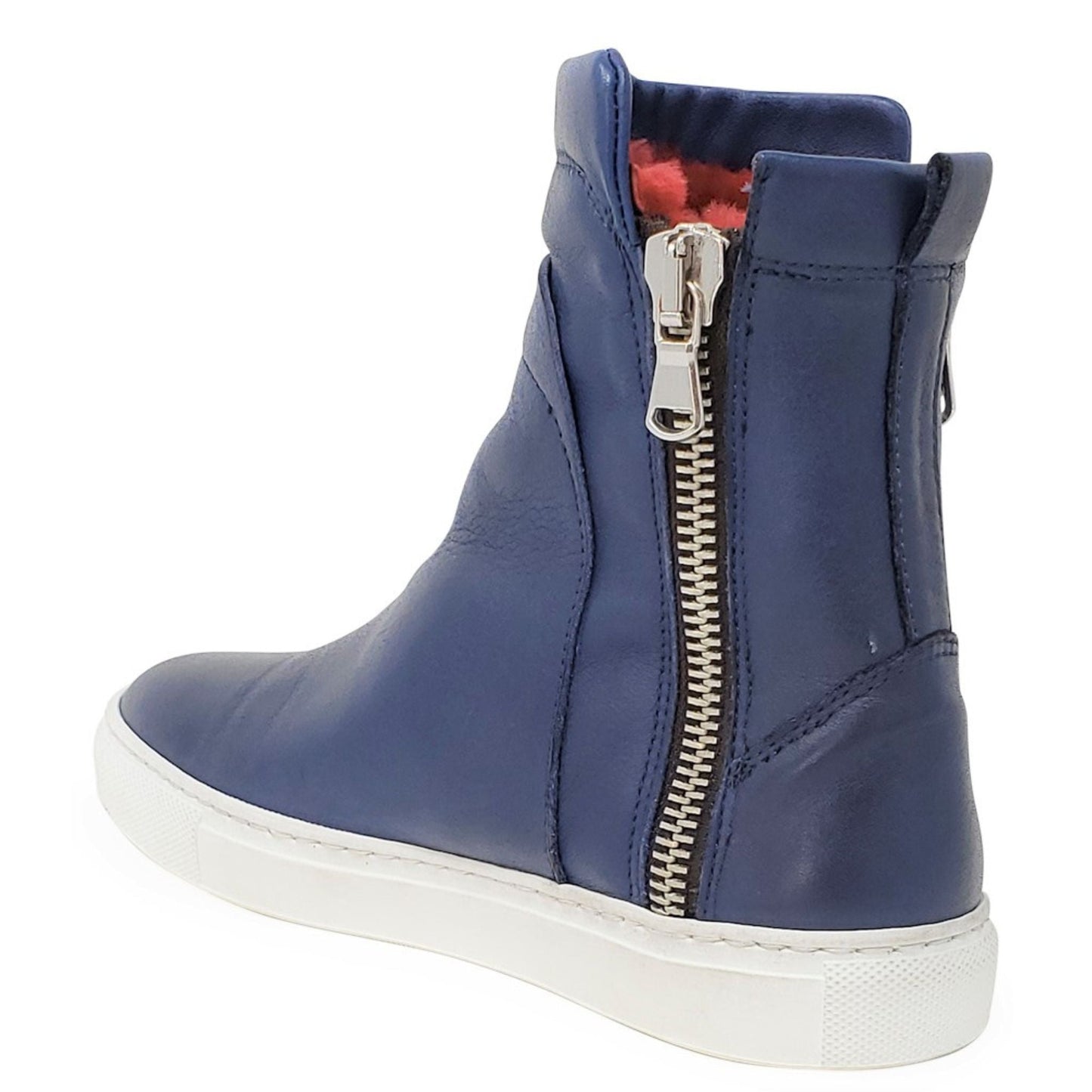 Navy Leather Double Zip Shearling Boot