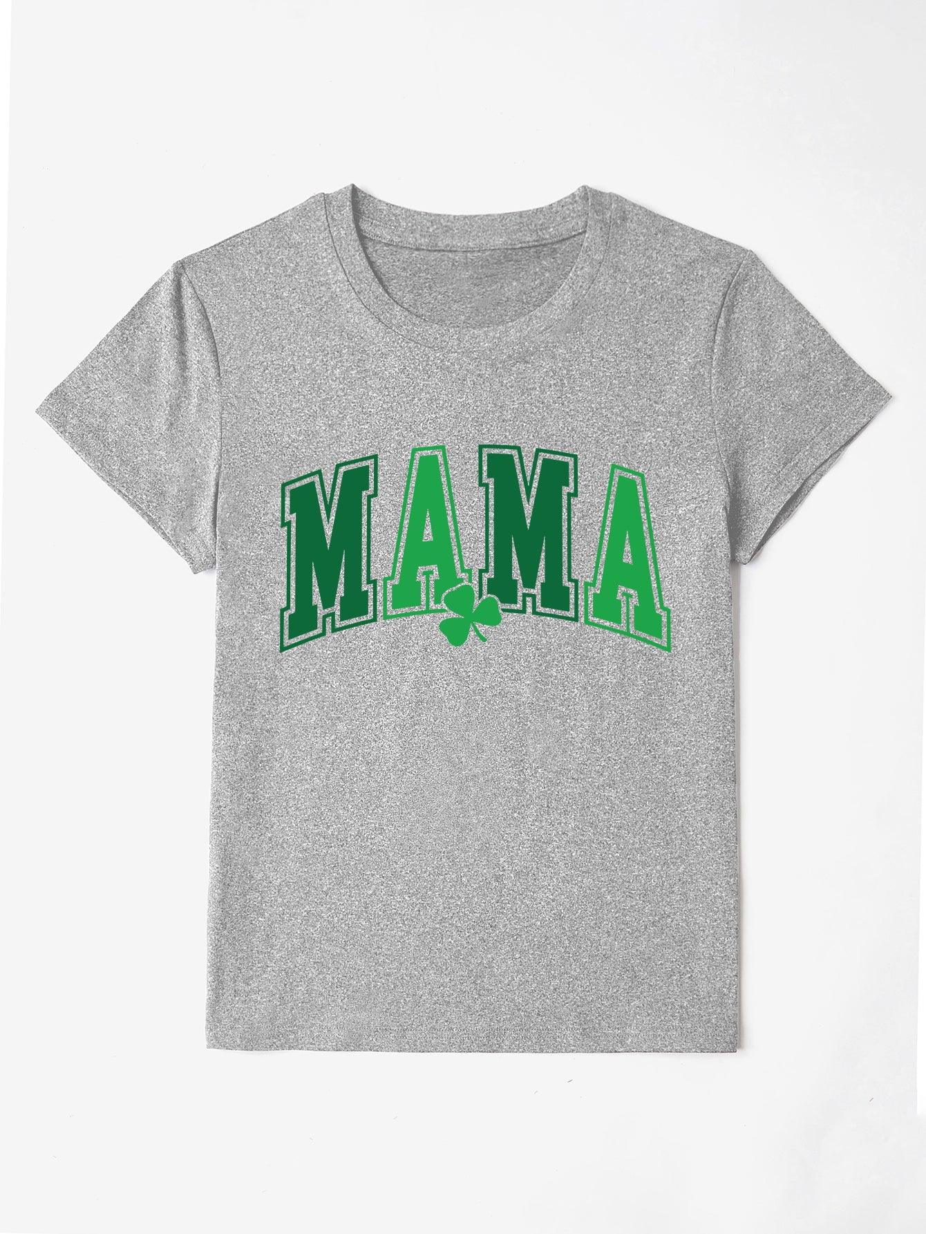 MAMA Round Neck Short Sleeve T-Shirt Heather Gray