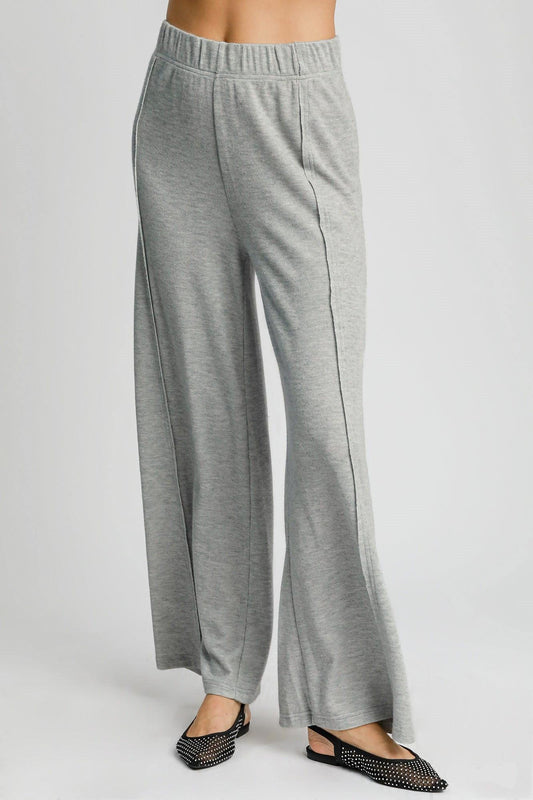 Umgee Elastic Waist Wide Leg Knit Pants Gray