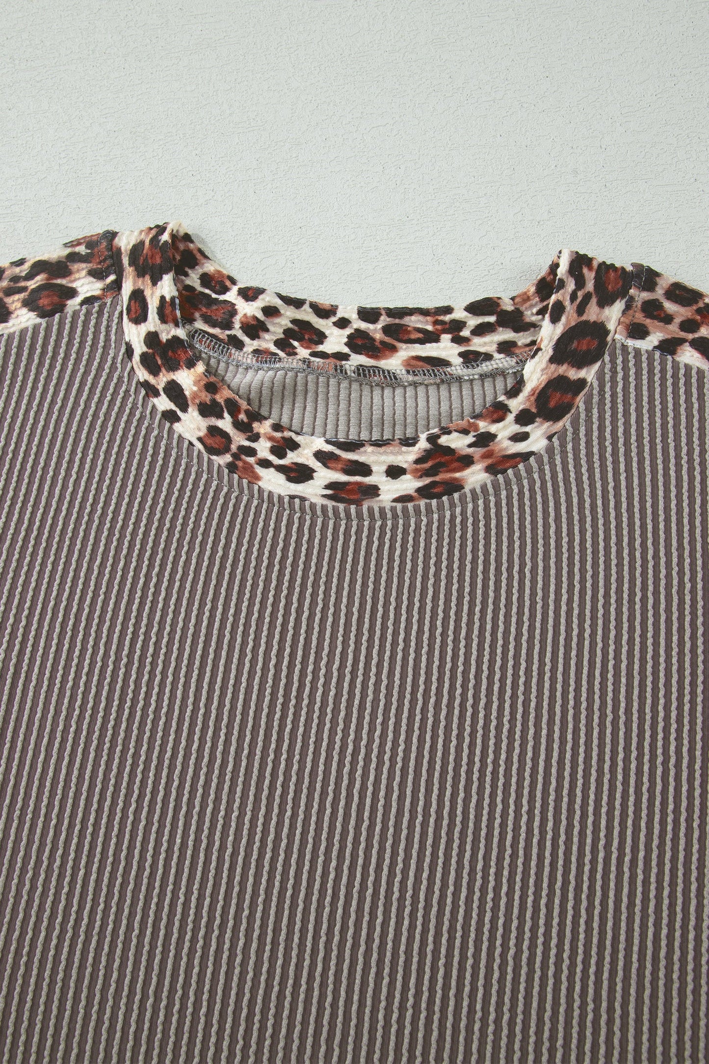 Leopard Trim Corded Knit Top & Shorts Set