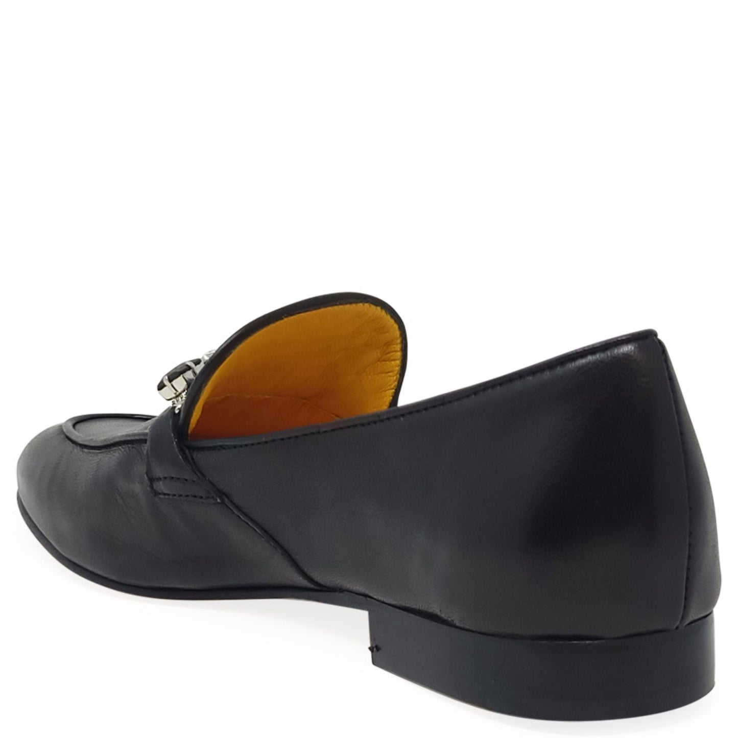 Black Leather Flat Jeweled Loafer