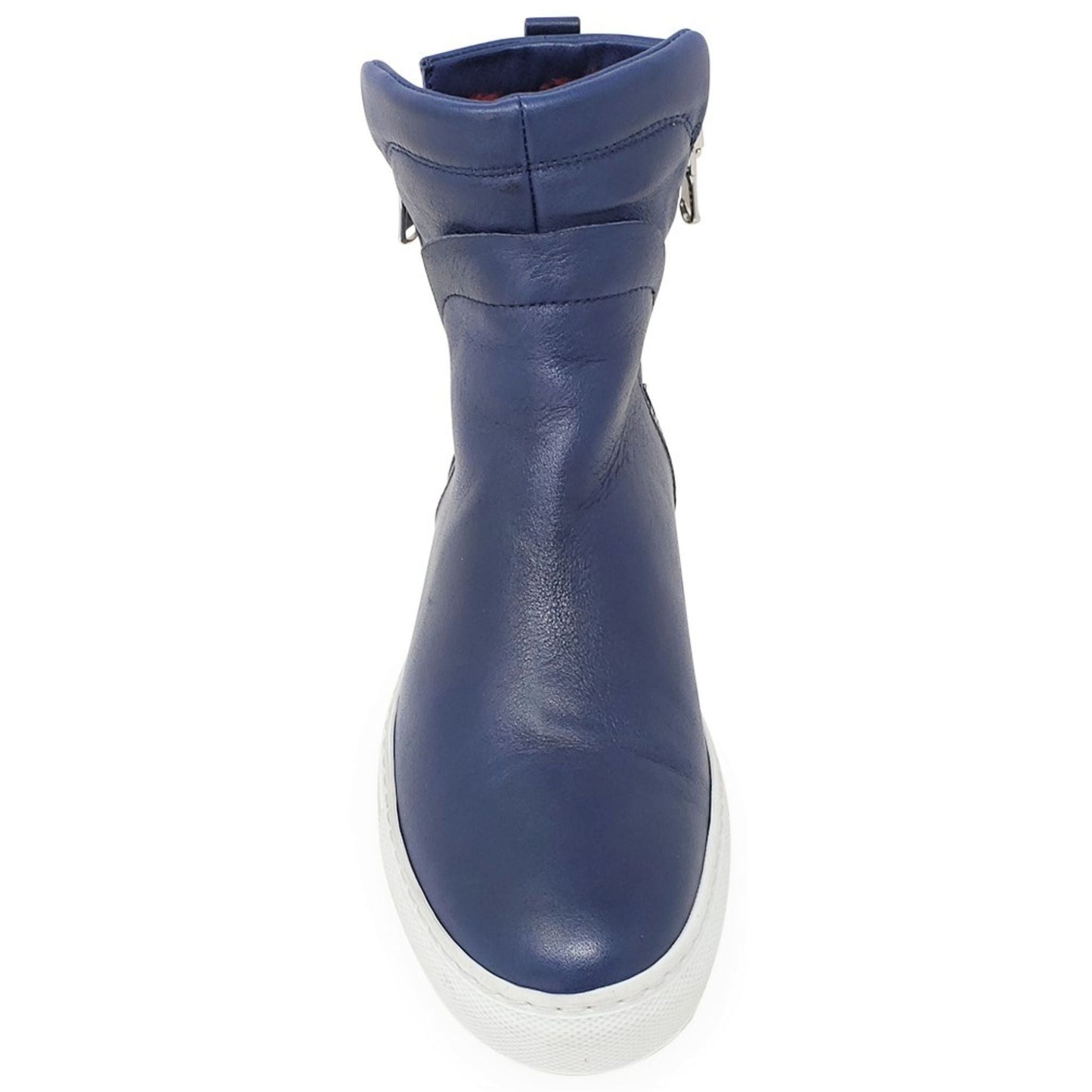 Navy Leather Double Zip Shearling Boot