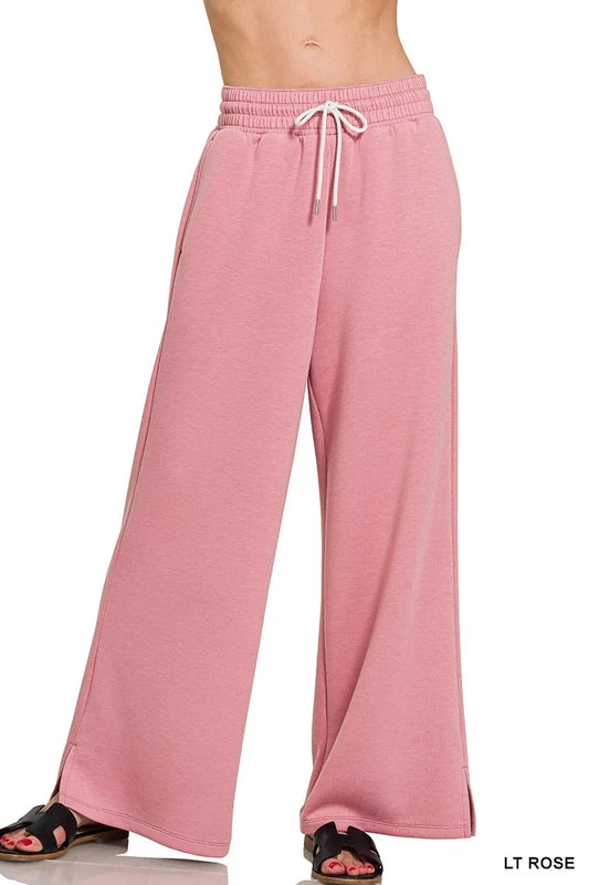 Zenana Scuba Drawstring Pants LT ROSE