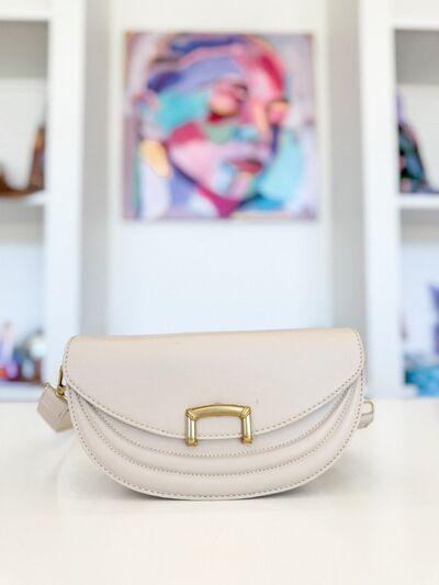 Fame Buckle Closure Crescent Faux Leather Crossbody Bag Beige One Size