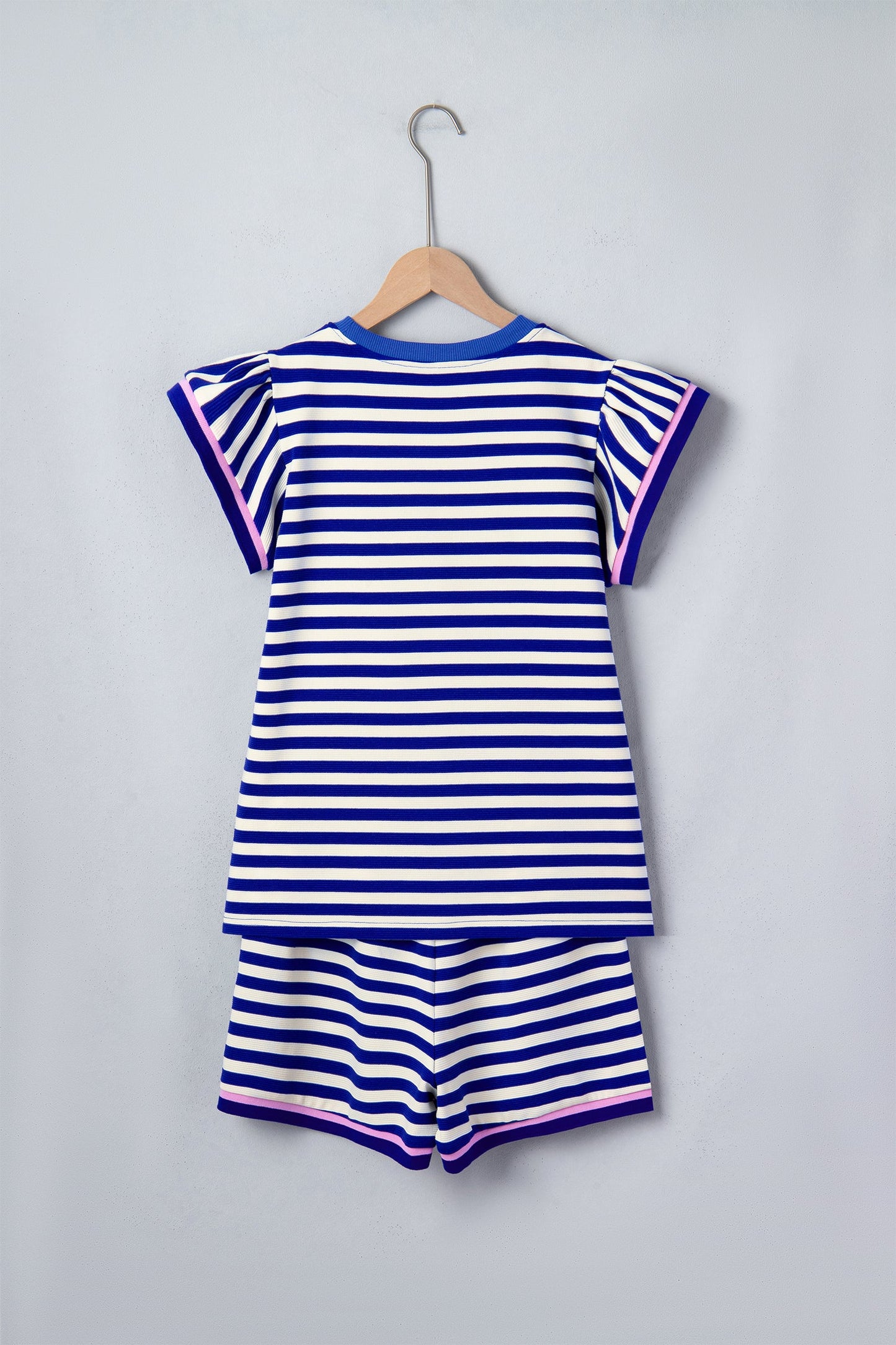 Stripe Cap Sleeve Top & Contrast Trim Shorts Set