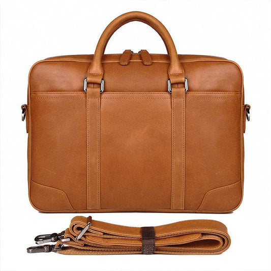 Double-Layer Zipper Bag With Tree Cream Leather Briefcase