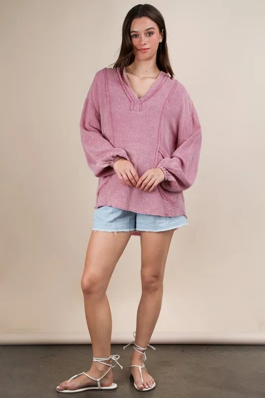 VERY J Plus Size Washed Cotton Gauze Oversized Top