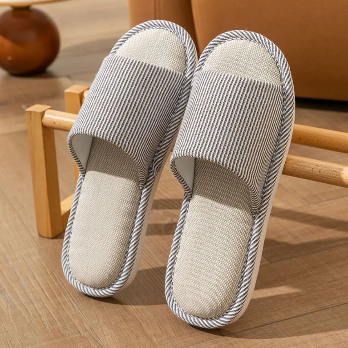 Open Toe Flats Slippers Brown