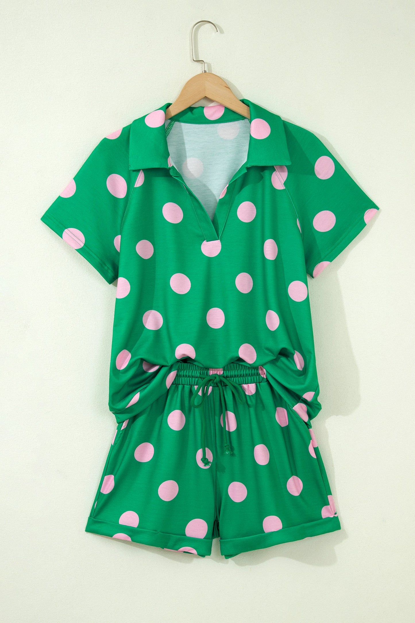 Polka Dot V-Neck Tee & Drawstring Shorts Set