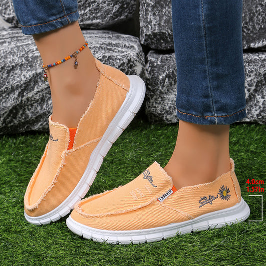 Raw Edge Round Toe Embroidery Flat Slip-Ons Sherbet