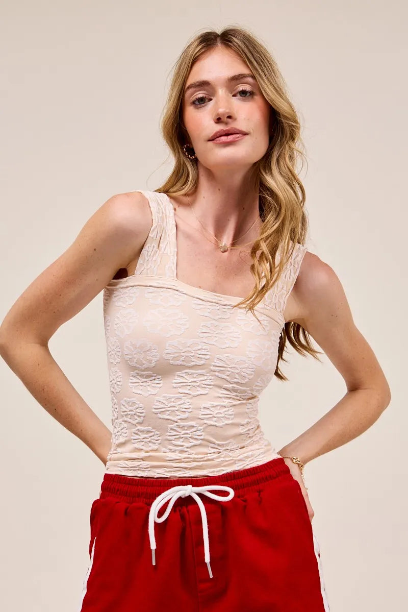 SO ME Two Tone Floral Seamless Tank Top 2TONE OATMEAL