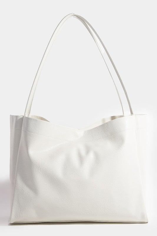 Fame Faux Leather Tote Bag Ivory One Size