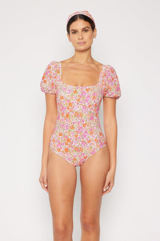 Marina West Swim Floral Puff Sleeve One-Piece Pink