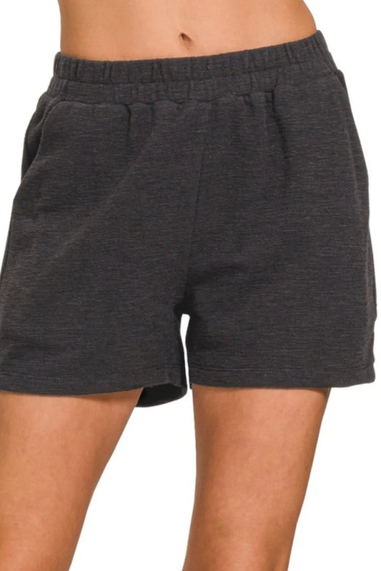 Zenana Cotton Slub Short Pants BLACK