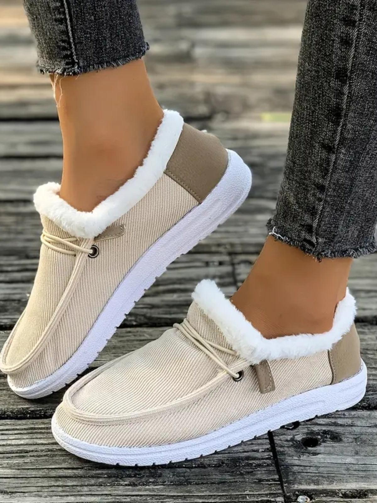 Fluff Round Toe Flat Slip-Ons Ivory