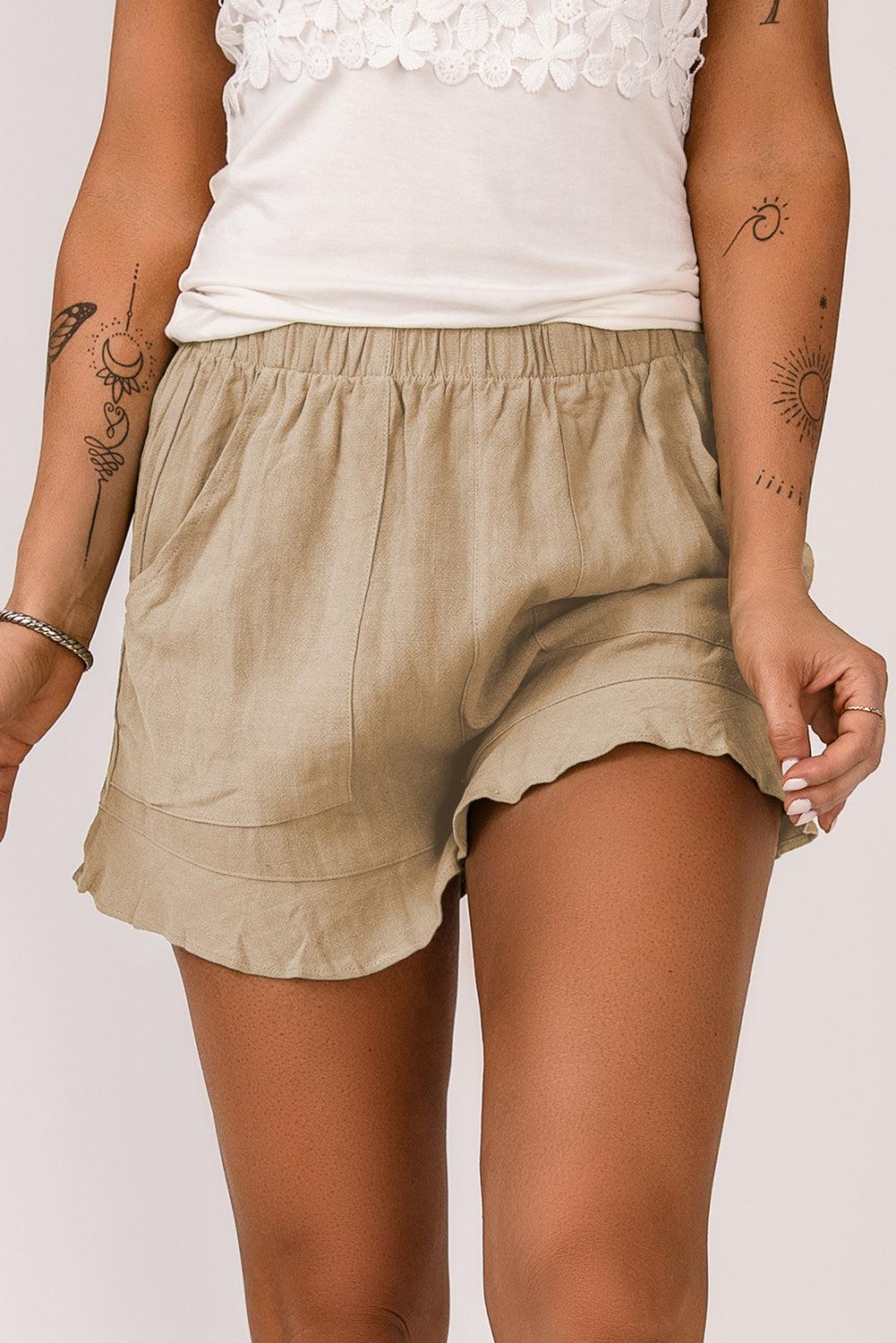 Elastic Waist Pocketed Shorts Apricot