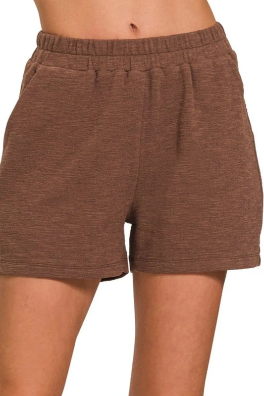 Zenana Cotton Slub Shorts BROWN