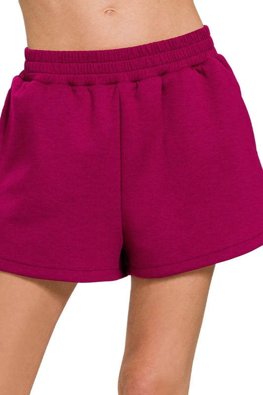Zenana Scuba Elastic Waistband Dolphin Shorts CABERNET