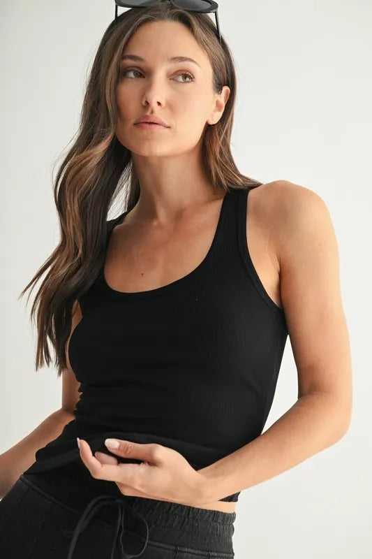 MONO B Slim Fit Scoop Neck Tank BLACK