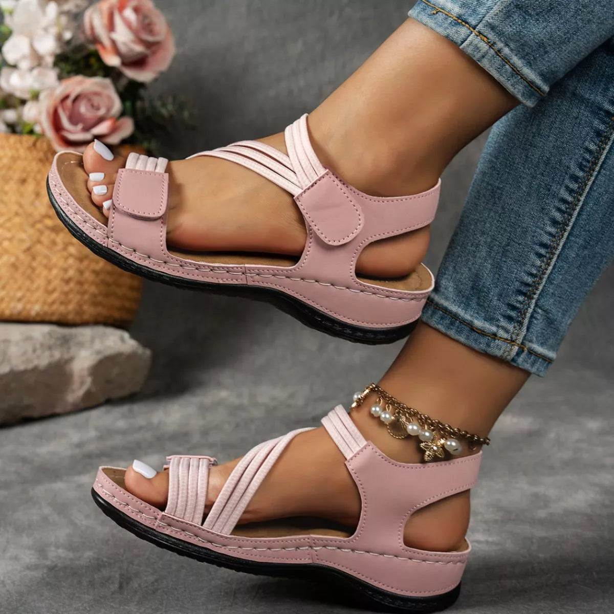 Open Toe Wedge Ankle Strap Sandals