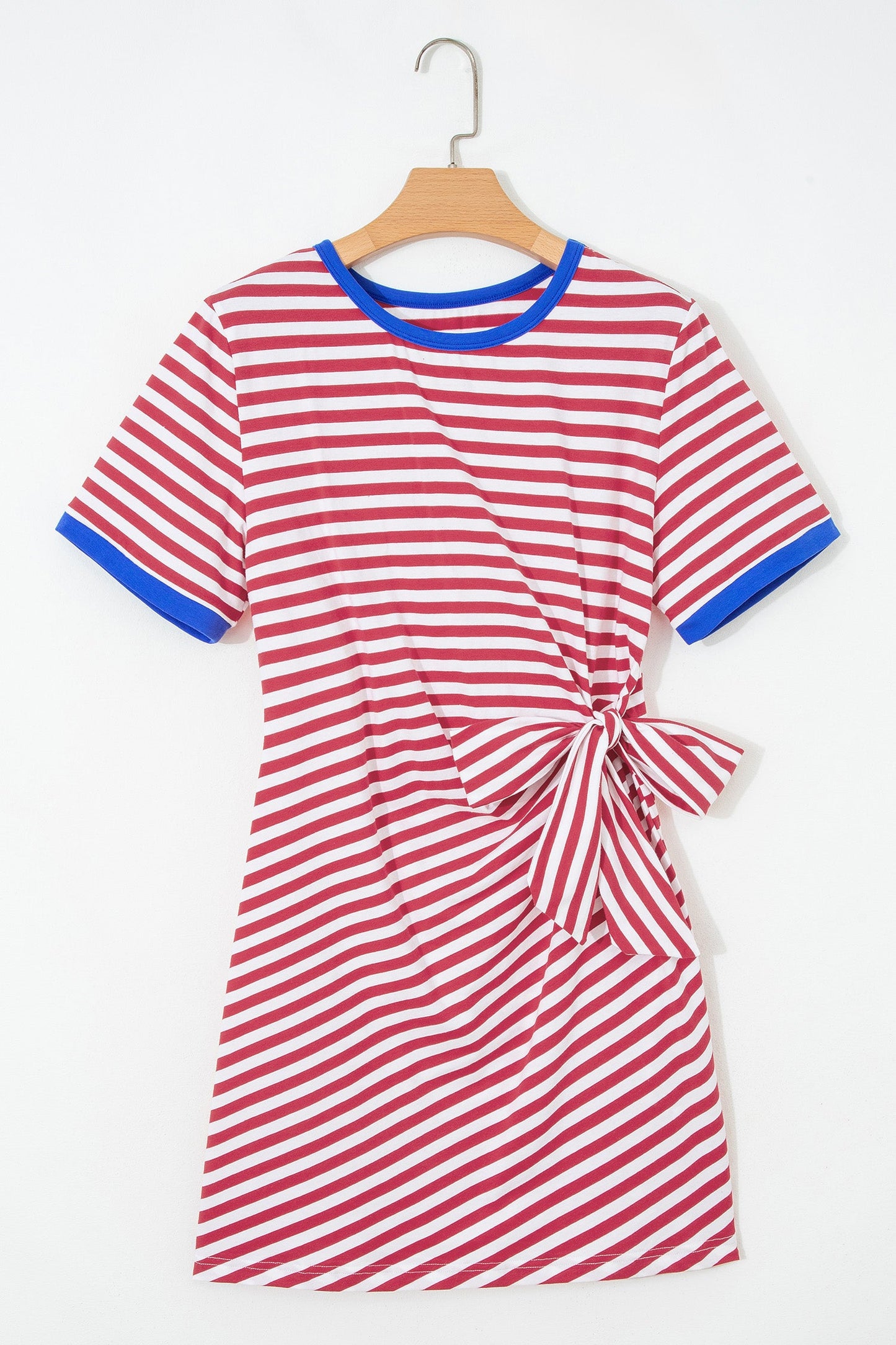 Stripe Contrast Trim Tie Waist Mini Dress