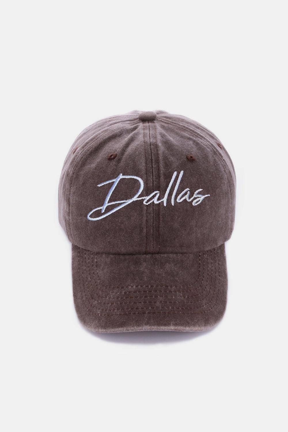 Zenana Washed DALLAS Embroidered Baseball Cap Dallas Brown One Size