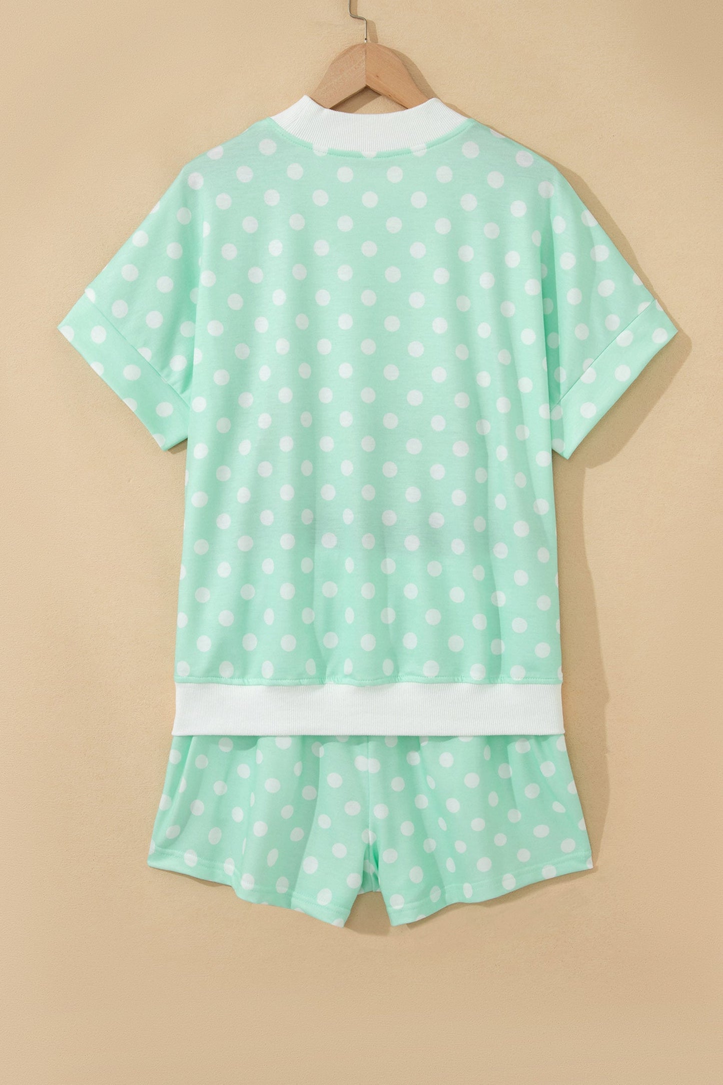 Polka Dot Colorblock Mock Neck & Shorts Set
