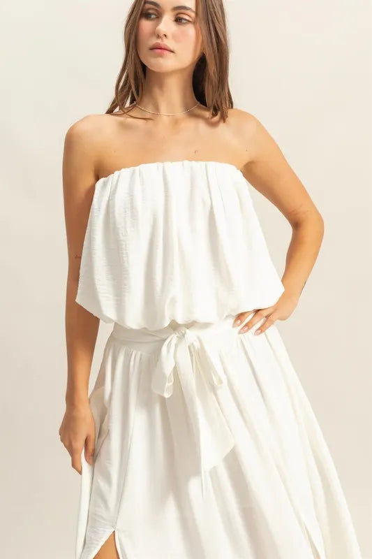HYFVE Bubble Hem Tube Top Off White