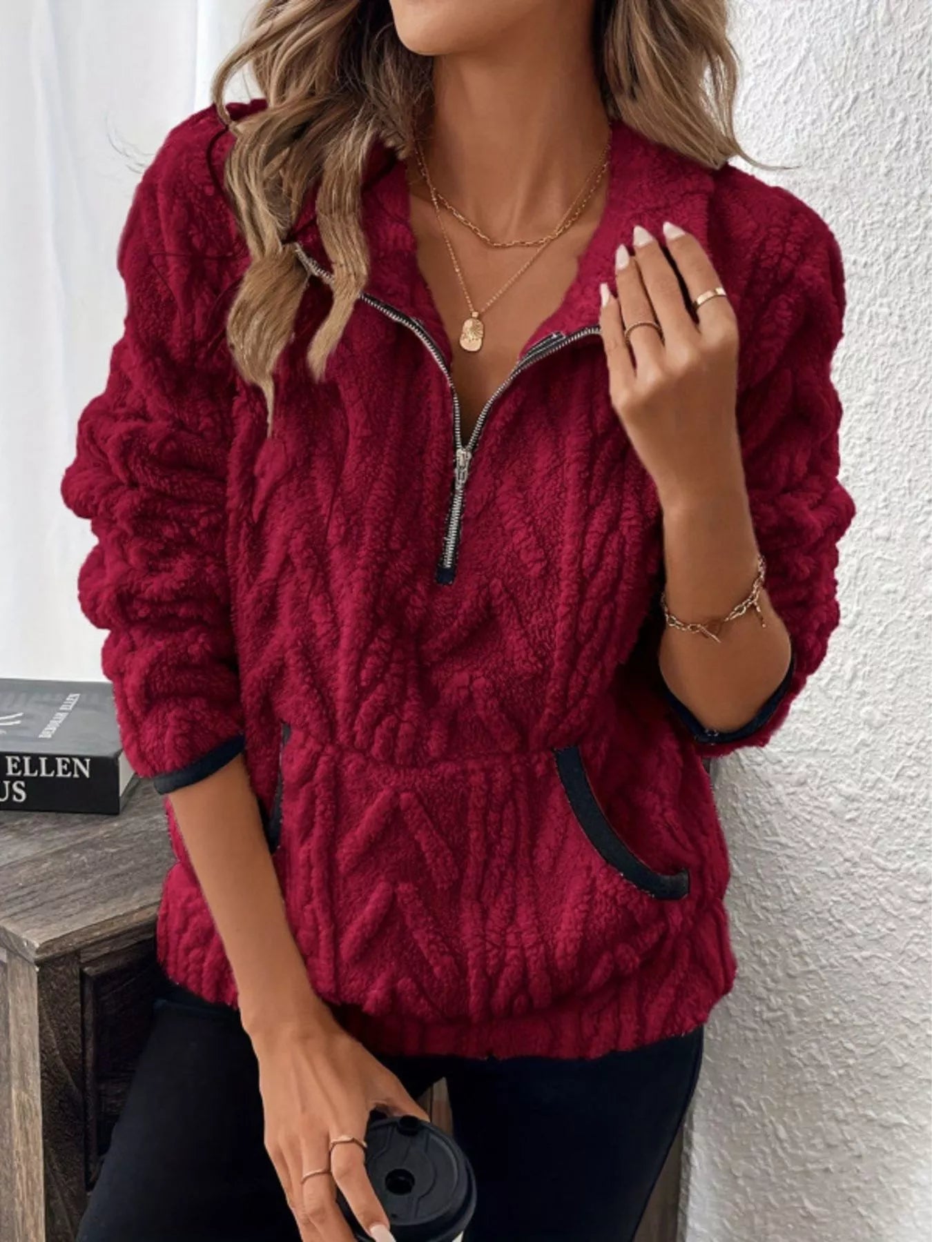 Full Size Sherpa Half Zip Sweatshirt Plus Size