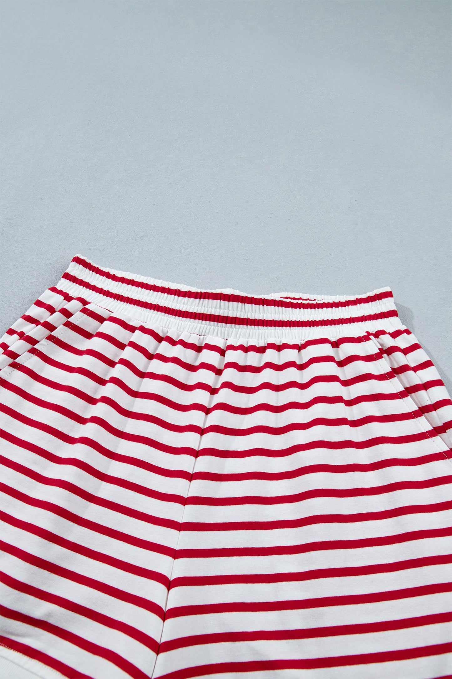 Stripe Scallop Trim Top & Elastic Waist Shorts Set