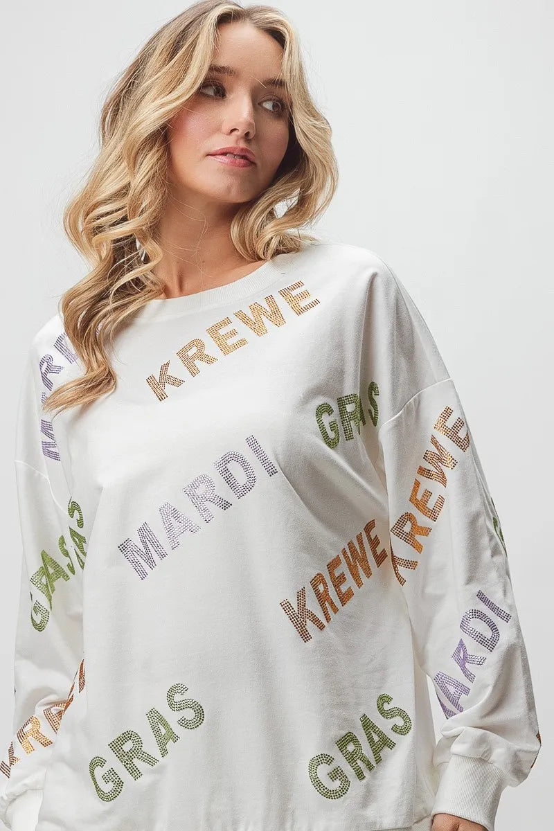 BiBi Rhinestone Mardi Gras Krewe Pullover
