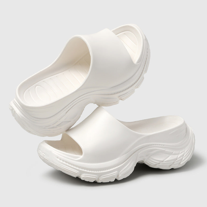 Open Toe Platform Slippers White