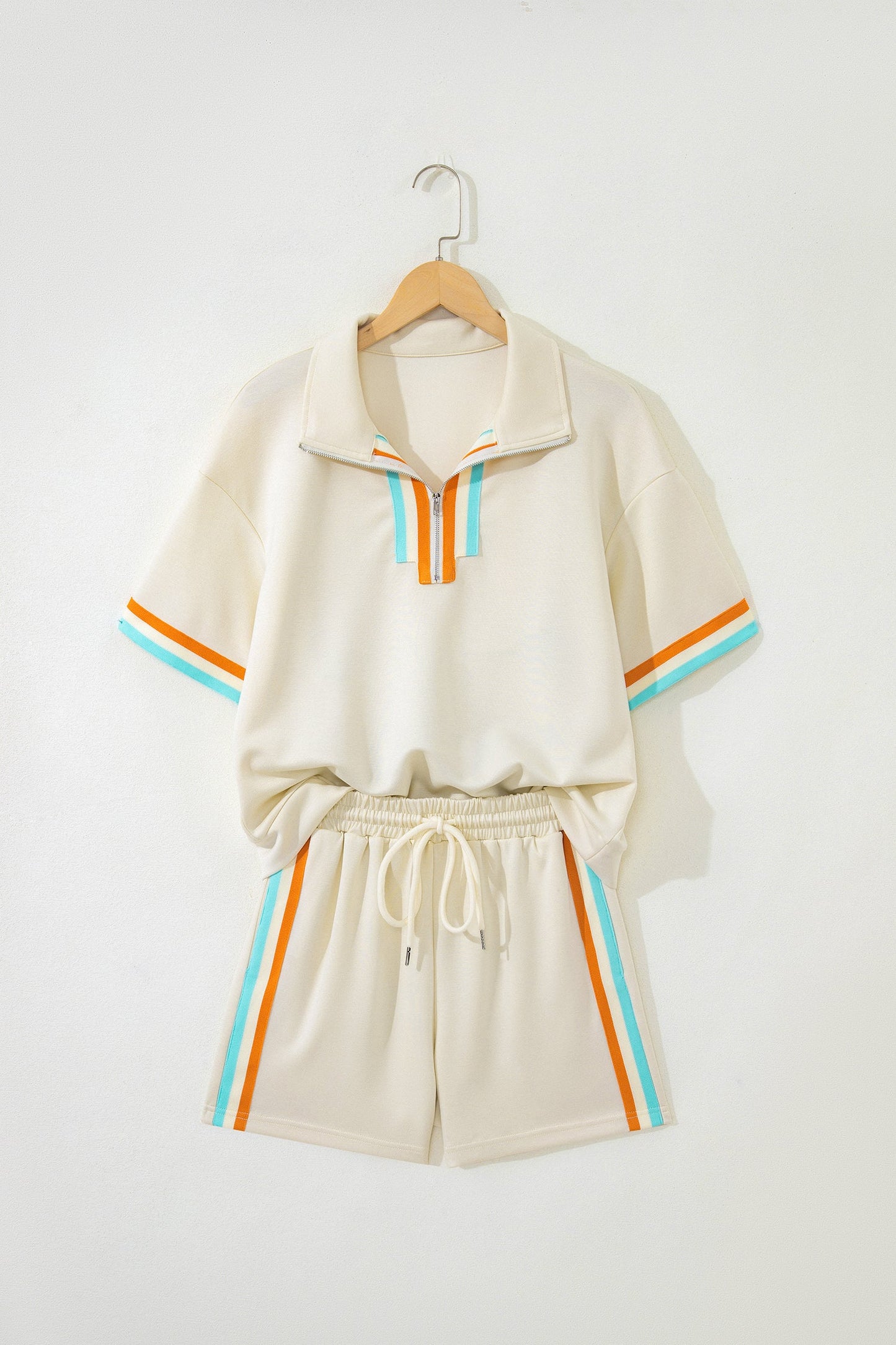 Stripe Half Zip Polo Tee & Shorts Set