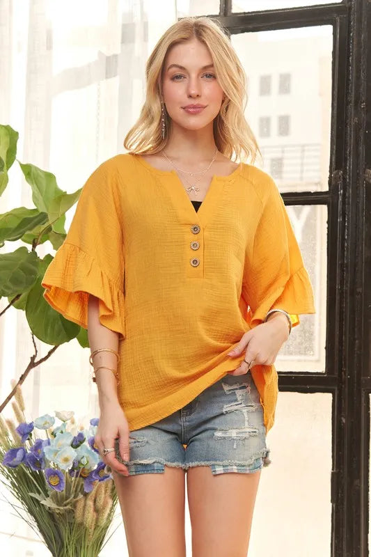 ADORA Ruffle Sleeve Crinkle Top