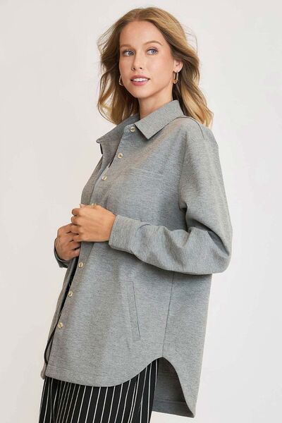 Umgee Full Size Button Down Collared Neck Shacket Plus Size