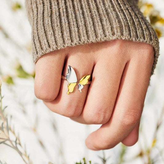 925 Sterling Silver Butterfly Ring Gold 7