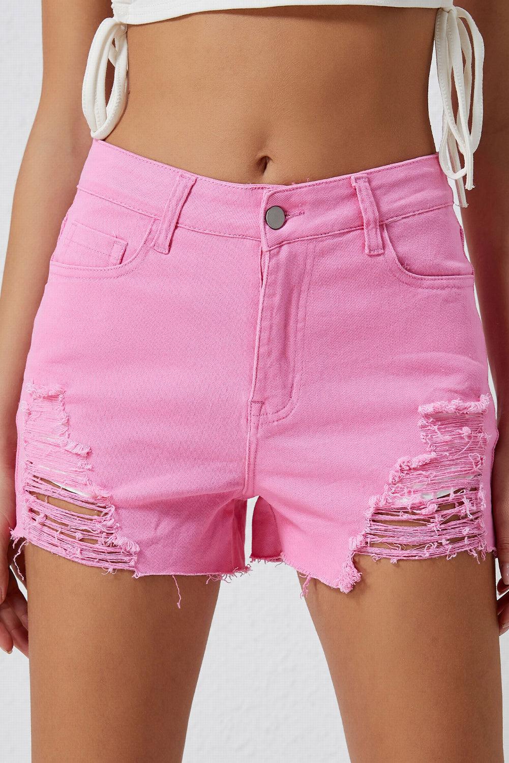 Distressed Denim Shorts Pink