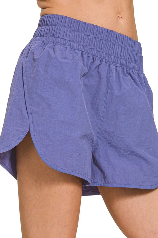 Zenana Windbreaker Smocked Waistband Running Shorts MARLIN