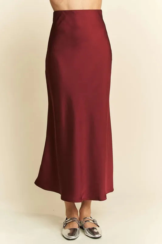 Davi & Dani High Waist Midi Skirt Burgundy