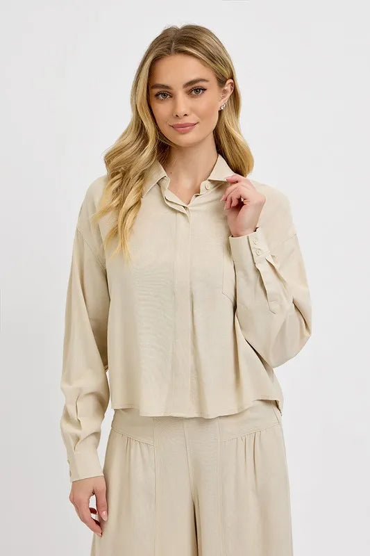 RISEN Button Down Long Sleeve Shirt TAUPE