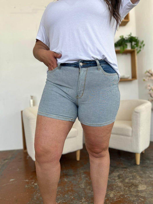 Judy Blue Full Size Color Block Denim Shorts for Women