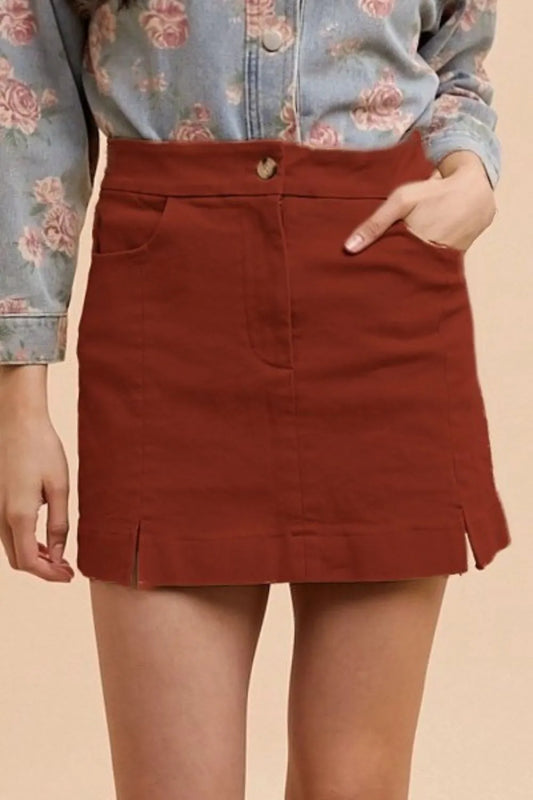 Annie Wear Comfort Stretch Cotton Slit Detailed Mini Skirt