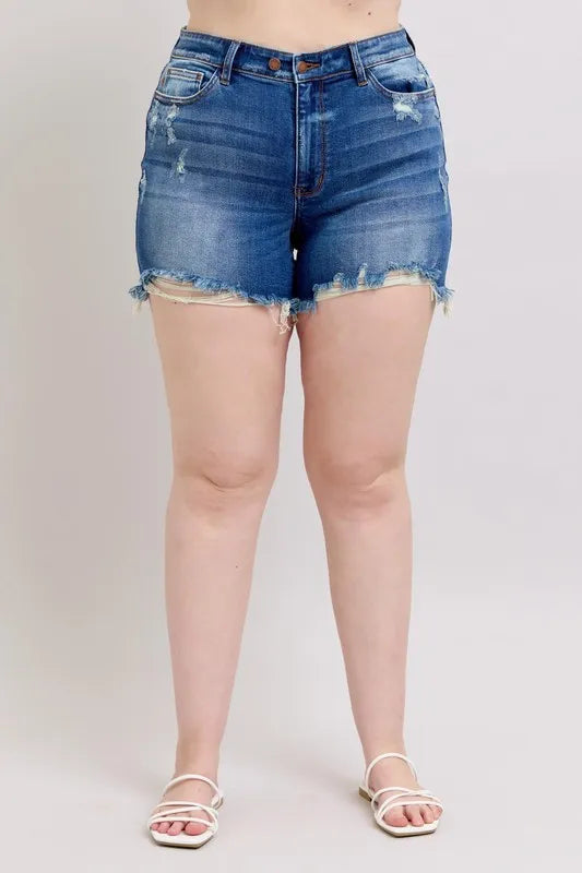 Judy Blue Plus Size 2 Button Dad Shorts with Destrroy MD